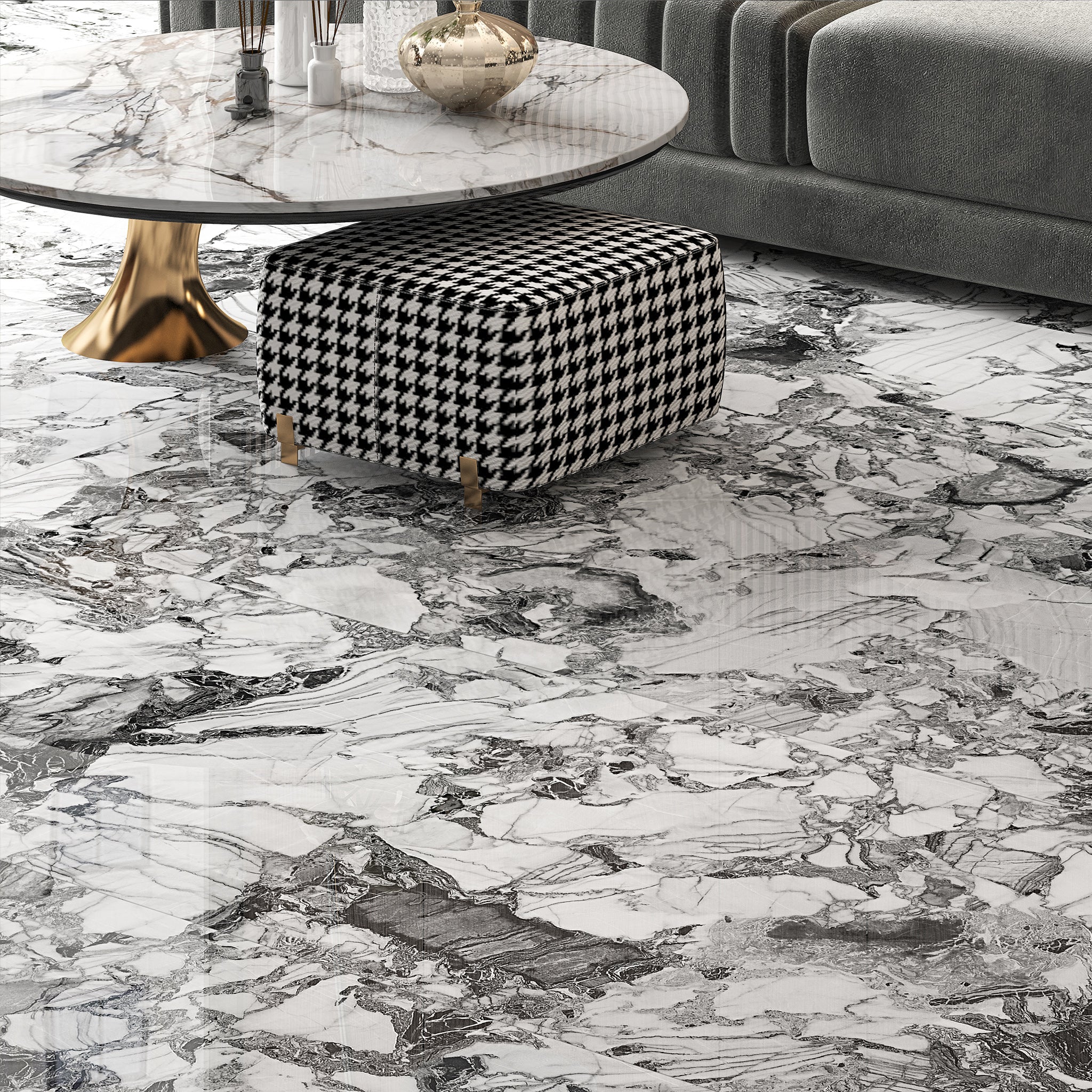 Black White Cold Emerald porcelain slab detail