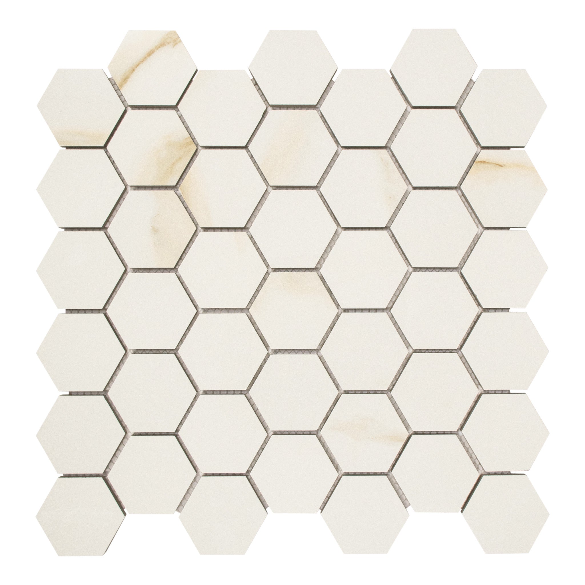 2x2 Calacatta Gold Hexagon Polished Porcelain Mosaic