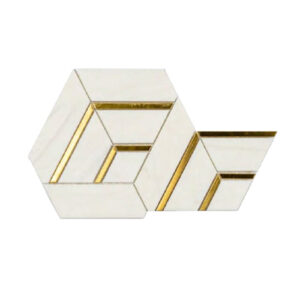 Artistic Sassari Marmol Dolomite hexagon marble mosaic with gold trim